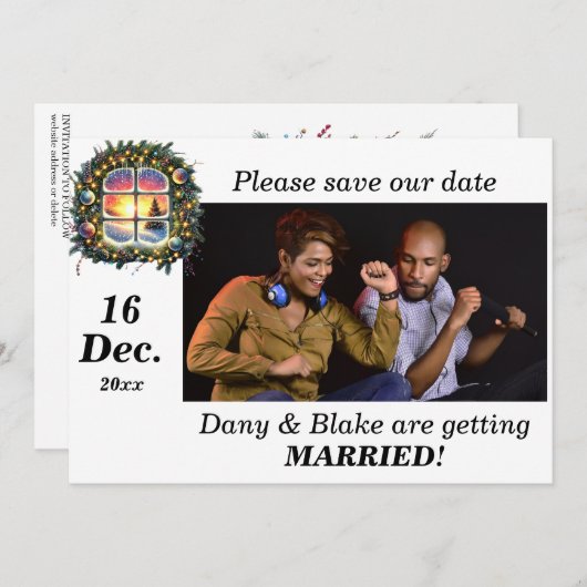 Weihnachts-Winter-Wunderland-Kranz-Foto Save The Date (Vorne/Hinten)