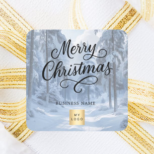 Weihnachts-Winter-Wunderland-Schnee-Geschäft-Logo Quadratischer Aufkleber