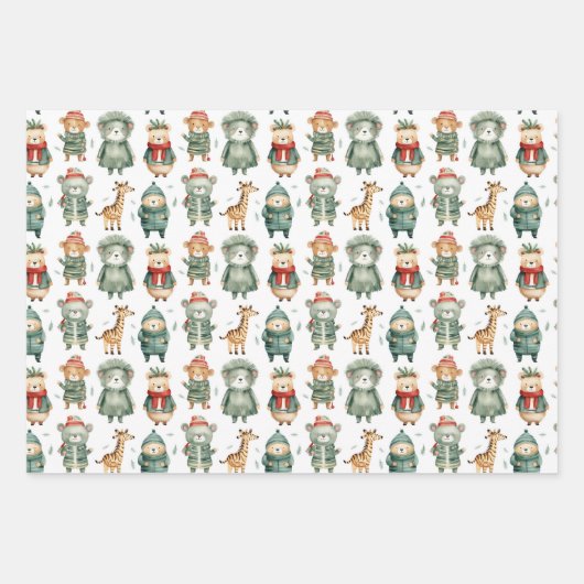 Weihnachts-Winter-Zootiere in Sweaters Geschenkpapier Set (Vorderseite 2)