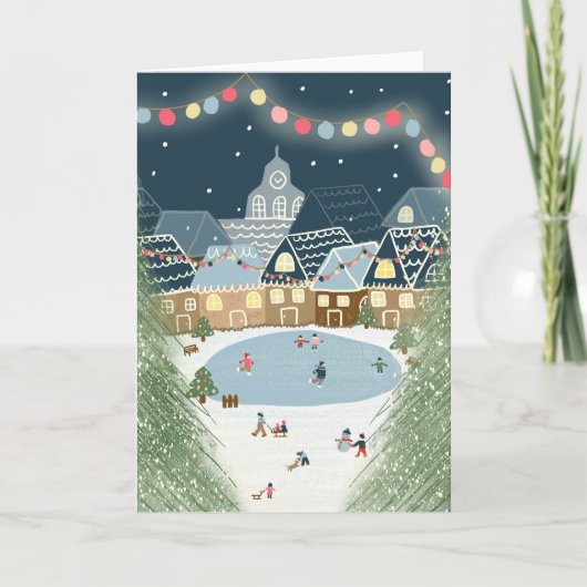 Weihnachts-Winterdorf Illustriert Karte (Vorderseite)