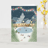 Weihnachts-Winterdorf Illustriert Karte (Gelbe Blume)