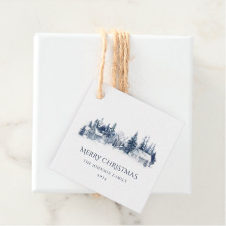 Weihnachts-Winterdorf Landschaft Blau Weiß Geschenkanhänger