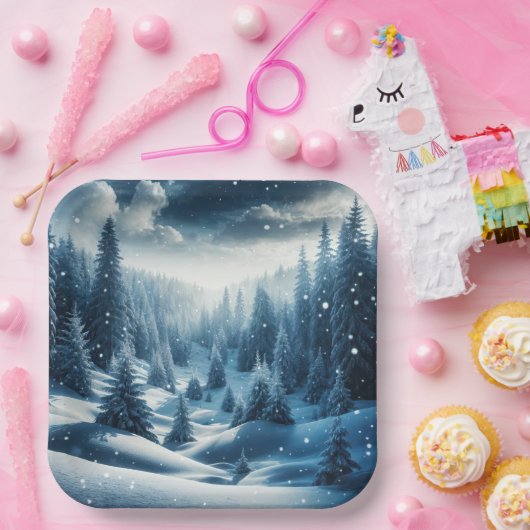 Weihnachts-Wintergebirgslandschaft Pappteller (Party)