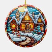 Weihnachts-Winterhaus Buntglas-Stil Keramik Ornament (Hinten)