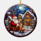 Weihnachts-Winterhaus Buntglas-Stil Keramik Ornament (Vorne)