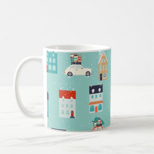 Weihnachts Winterhäuser Rote Auto Kaffeetasse (Links)