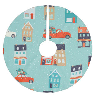 Weihnachts Winterhäuser Rote Auto Polyester Weihnachtsbaumdecke
