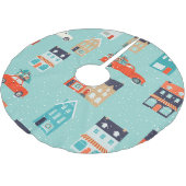 Weihnachts-Winterhäuser rotes Auto Polyester Weihnachtsbaumdecke (Schrägansicht)