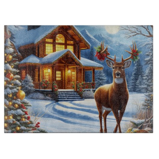 Weihnachts-/Winterhirsch Lodge Schneidebrett (Vorderseite)