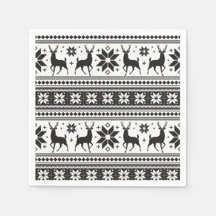 Weihnachts-Winterhirsch Schwarz Schneeflocken-Must Serviette