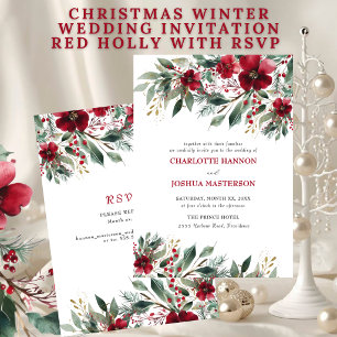 Weihnachts-Winterhochzeit Rote Stechpalme mit RSVP Einladung