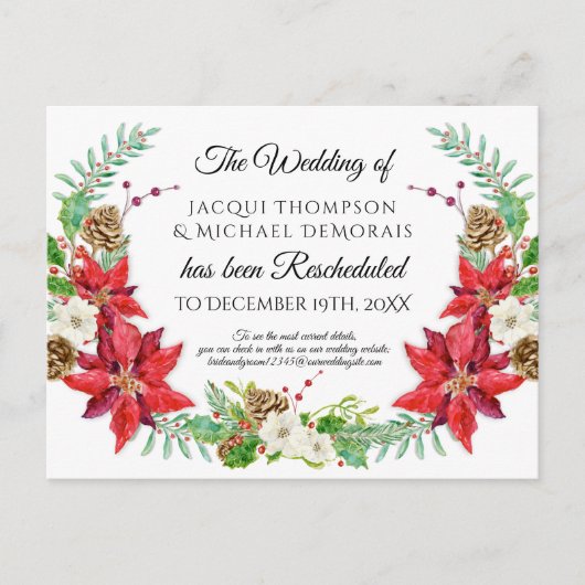 Weihnachts-Winterhochzeit verschoben Umschulung Postkarte (Vorderseite)