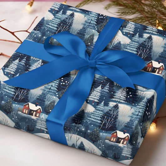 Weihnachts-Winterhütte im Wald Geschenkpapier