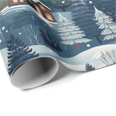 Weihnachts-Winterhütte im Wald Geschenkpapier (Rolleneckpunkt)