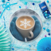 Weihnachts-Winterkaffee mit Handschuhen und Schnee Pappteller (Party)
