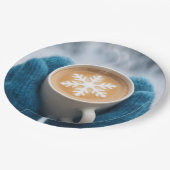 Weihnachts-Winterkaffee mit Handschuhen und Schnee Pappteller (Schrägansicht)