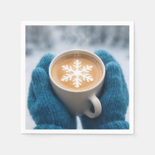 Weihnachts-Winterkaffee mit Handschuhen und Schnee Serviette (Vorderseite)