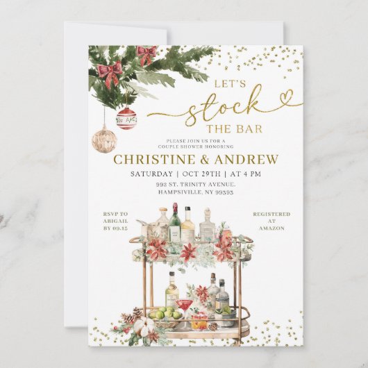 Weihnachts-Winterlager Bar Couple-Dusche Einladung (Vorderseite)