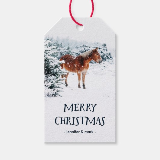 Weihnachts-Winterlandschaft mit Pferd im Schnee Geschenkanhänger (Vorderseite)