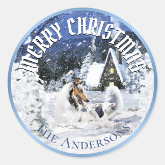 Weihnachts-Wintermärchen, Blue Merle Collie - Runder Aufkleber