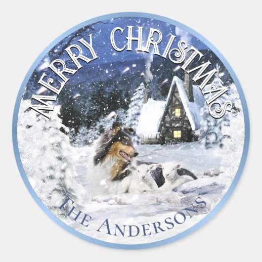 Weihnachts-Wintermärchen, Tricolor Collie Dog - Runder Aufkleber (Vorderseite)