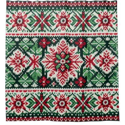 Weihnachts-/Wintermesse Rot & Grün Duschvorhang (Vorderseite)