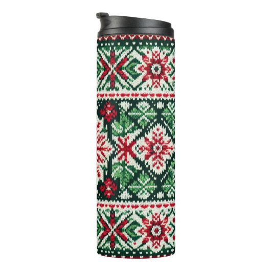 Weihnachts-/Wintermesse Rot & Grün Thermosbecher (Nach rechts gedreht)