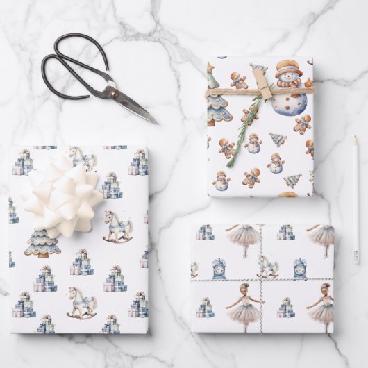 Weihnachts-Wintermuster Geschenkpapier Set (Vorderseite)