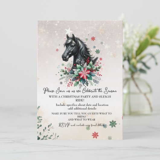 Weihnachts-Winterpferd mit Blume Einladung (Stehend Vorderseite)
