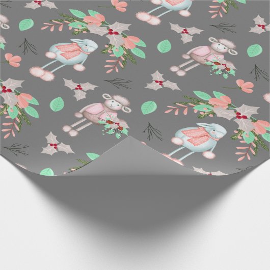 Weihnachts-Winterschaf auf Grau Geschenkpapier (Ecke)