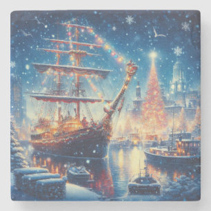 Weihnachts-/Winterschiff vor Anker Steinuntersetzer