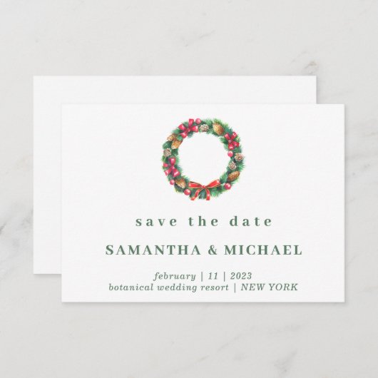 Weihnachts-Winterschmuckwald Rett Datum Einladung (Vorne/Hinten)