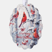 Weihnachts-Winterschnee Bäume Kardinal Eltern Ornament Karte (Links)