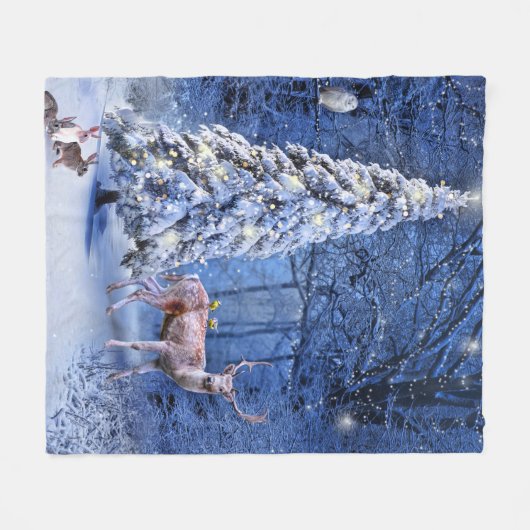 Weihnachts Winterschnee bedeckt Baumlichter Fleecedecke (Vorderseite (Horizontal))