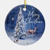 Weihnachts Winterschnee bedeckt Baumlichter Keramik Ornament (Vorne)