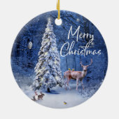 Weihnachts Winterschnee bedeckt Baumlichter Keramik Ornament (Hinten)