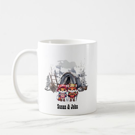 Weihnachts-Winterschnee-Camping neu verheiratet Co Kaffeetasse (Links)