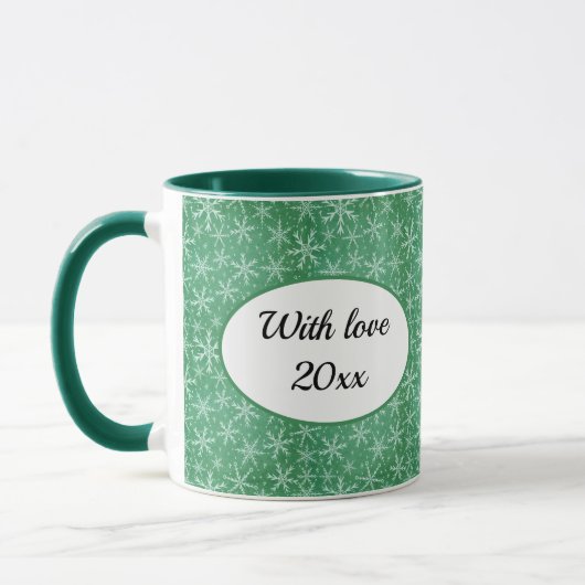 Weihnachts-Winterschnee Fallendes grünes Foto Tasse (Links)