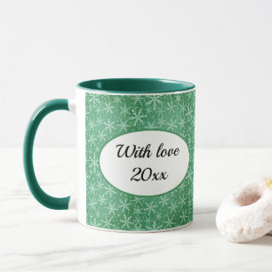 Weihnachts-Winterschnee Fallendes grünes Foto Tasse