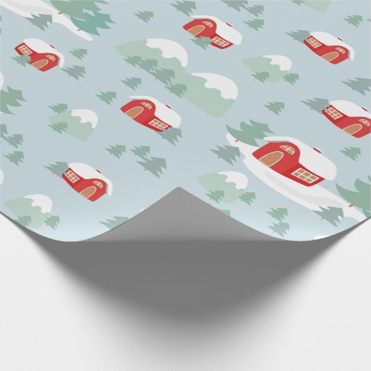 Weihnachts Winterschnee Rote Kabine | Urlaub Geschenkpapier (Ecke)