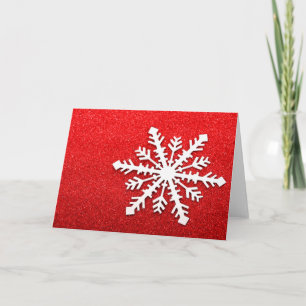 Weihnachts-Winterschneeflocke auf Rotem Glitzer Feiertagskarte