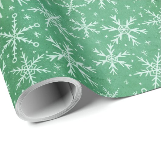 Weihnachts-Winterschneeflocken fallen grün Geschenkpapier (Rolleneckpunkt)