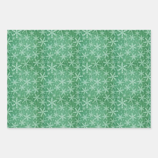 Weihnachts-Winterschneeflocken fallen grün Geschenkpapier Set (Vorderseite)
