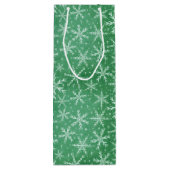 Weihnachts-Winterschneeflocken fallen grün Geschenktüte Für Weinflaschen (Rückseite)