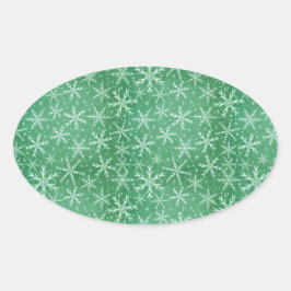 Weihnachts-Winterschneeflocken fallen grün Ovaler Aufkleber