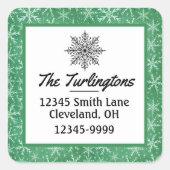 Weihnachts-Winterschneeflocken fallen grün Quadratischer Aufkleber (Vorderseite)