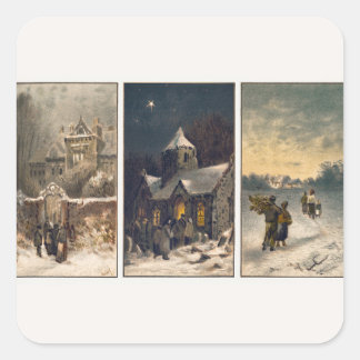 Weihnachts-Winterszenen (1865-1899) Quadratischer Aufkleber
