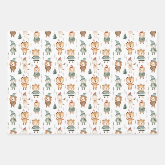 Weihnachts-Wintertiere in Sweaters Geschenkpapier Set (Vorderseite 3)
