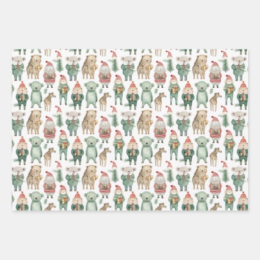 Weihnachts-Wintertiere in Sweaters Geschenkpapier Set (Vorderseite)