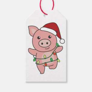 Weihnachts-Wintertiere Schwein - Geschenketiketten Geschenkanhänger
